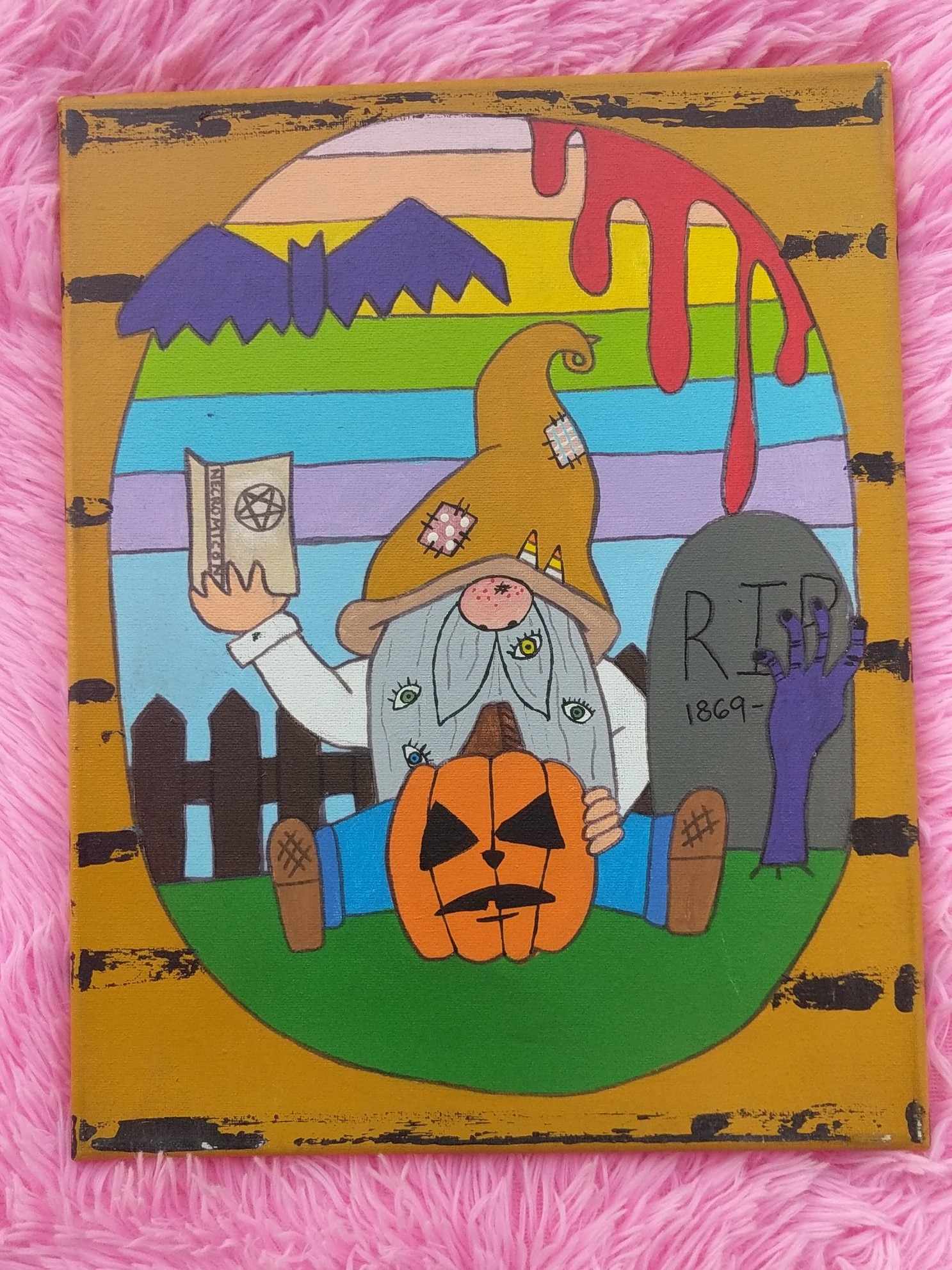 Gnome-cromancy — Acrylic Painting by Sydney Nova, bat, blood, creative