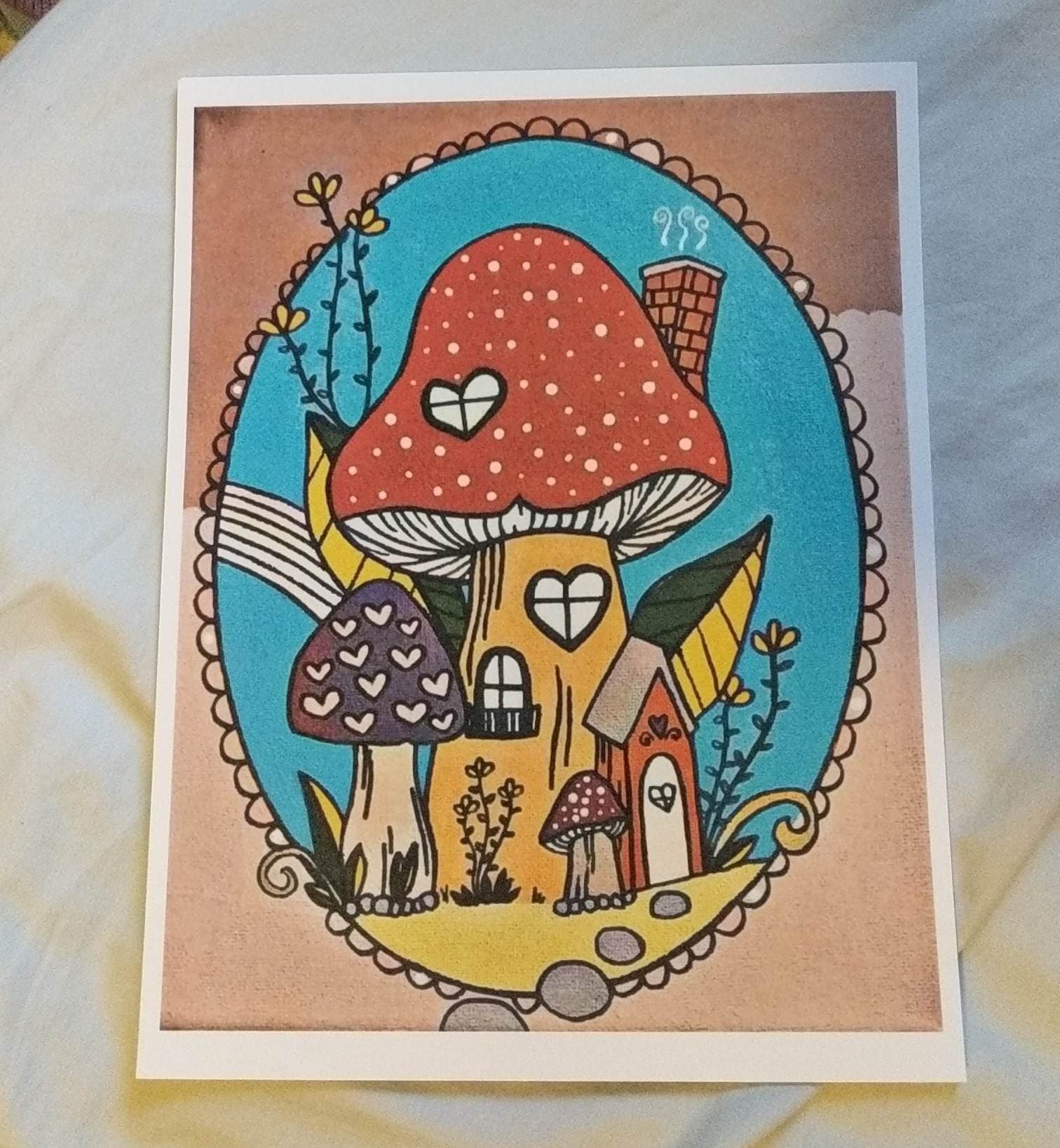Prints: "Red Mushroom House — art print by Sydney Nova, cottagecore, creative, cute